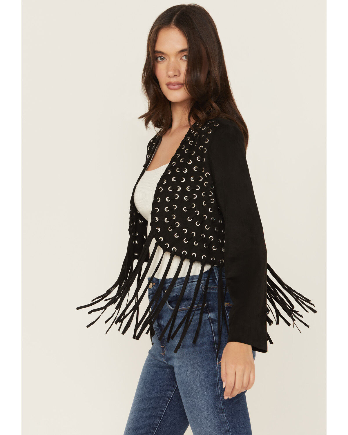 Image #2 - Vocal Women's Fringe Cropped Jacket, Black, hi-res