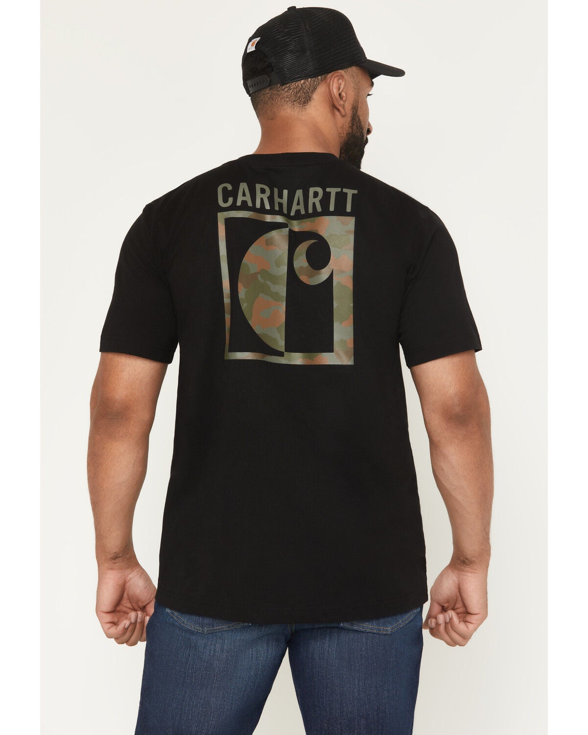 Image #1 - Carhartt Men's Camo Print Logo Relaxed Fit Short Sleeve Pocket T-Shirt, Black, hi-res