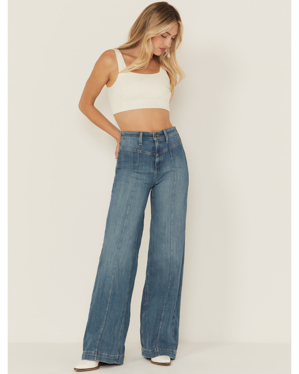 Image #1 - Ariat Women's Sloane Medium Wash Ultra High Rise Wide Leg Denim Jeans, Medium Wash, hi-res