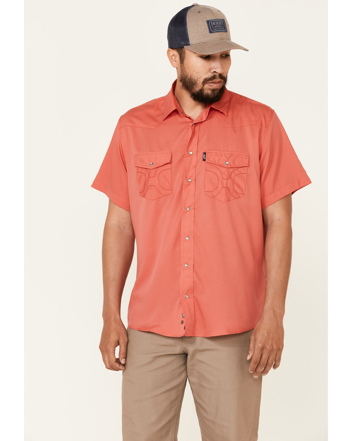 Image #1 - Hooey Men's Solid Habitat Sol Short Sleeve Pearl Snap Western Shirt, Pink, hi-res