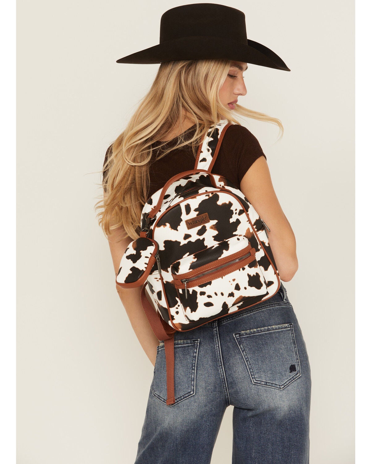 Wrangler Women's Cow Print Backpack, Brown, hi-res