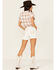 Image #1 - Miss Me Women's Mid Rise Wing Pocket Stretch Denim Shorts , White, hi-res
