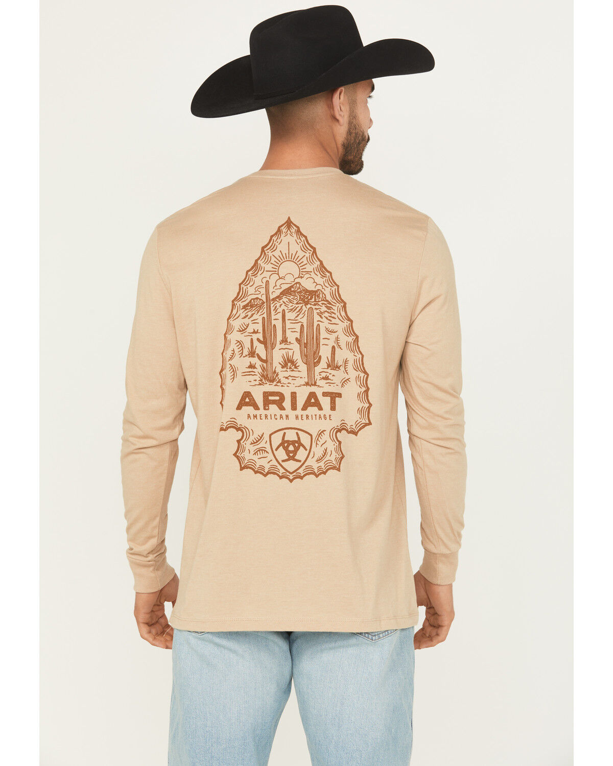 Image #1 - Ariat Men's Boot Barn Exclusive Stone Arrowhead Long Sleeve Graphic T-Shirt, Sand, hi-res