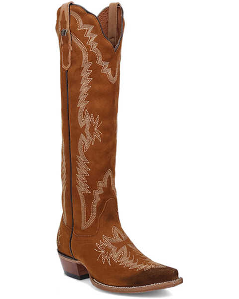 Image #1 - Dan Post Women's Marlowe Suede Tall Western Boots - Snip Toe , Brown, hi-res