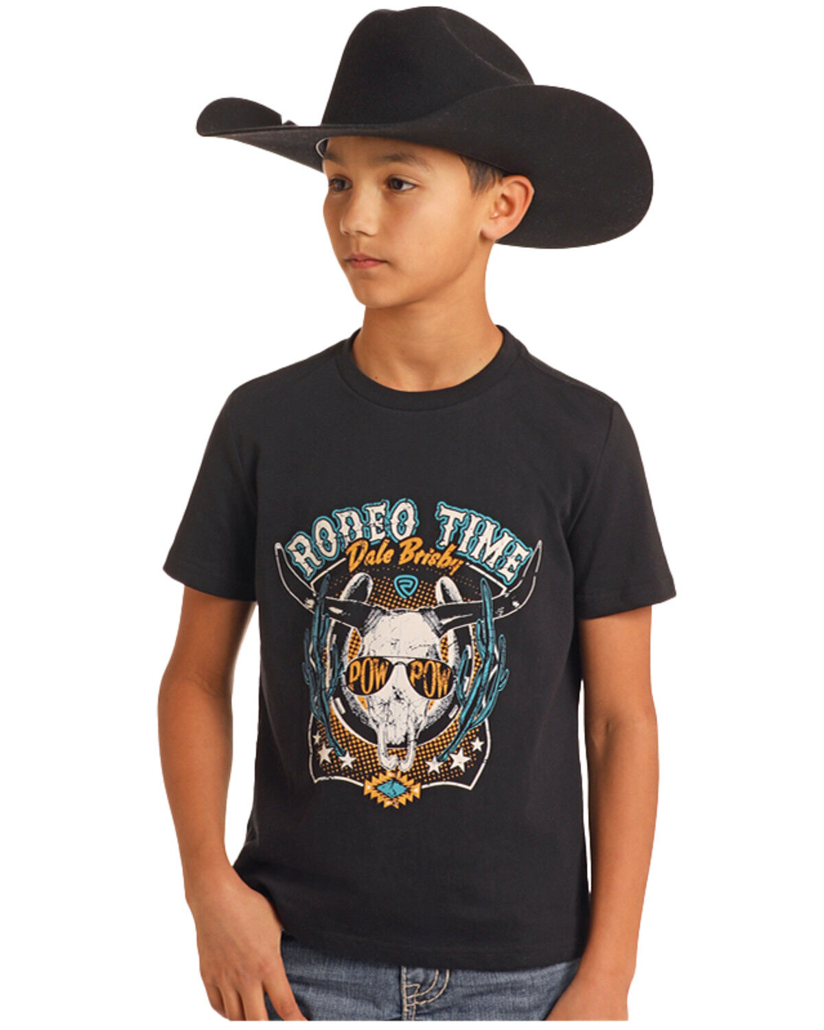 Image #1 - Panhandle Boys' Rodeo Time Dale Brisby Short Sleeve Graphic T-Shirt, Black, hi-res