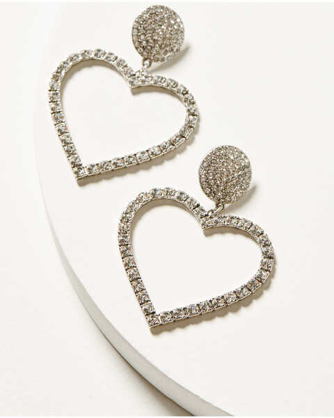 Image #1 - Idyllwind Women's Jeanette Heart Rhinestone Earrings , Silver, hi-res