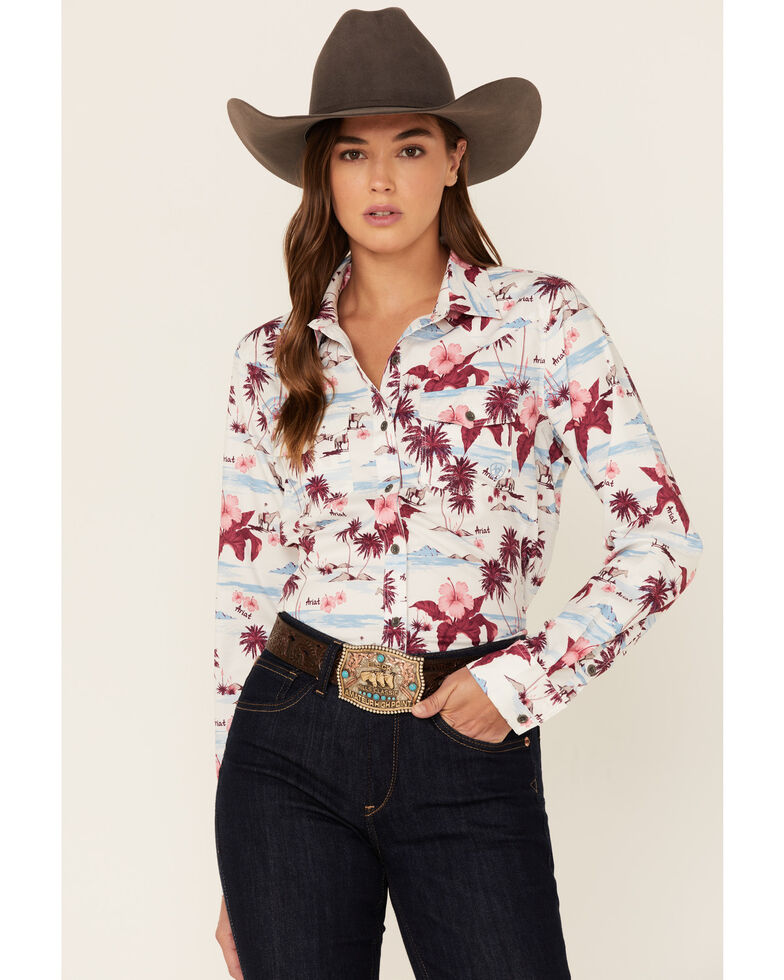 Ariat Women's Floral Print Long Sleeve Western VentTEK Button-Down Stretch Shirt, Ivory, hi-res