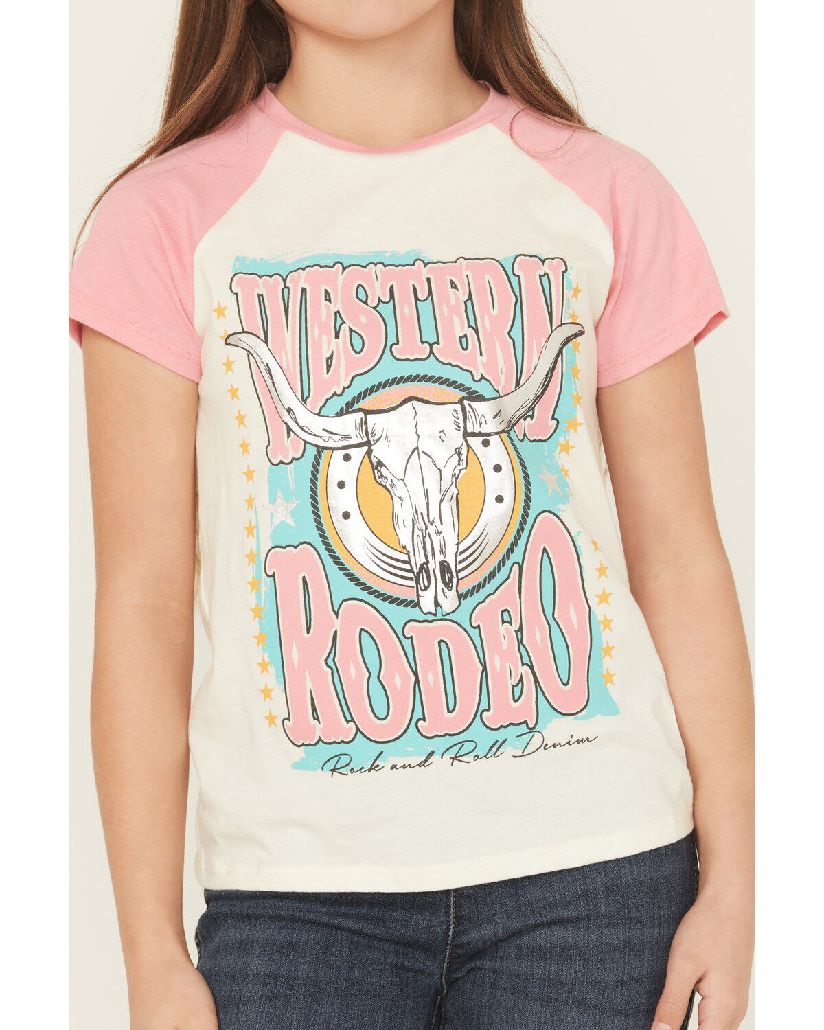 Image #3 - Rock & Roll Denim Girls' Western Rodeo Short Sleeve Graphic Tee, Natural, hi-res