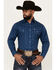 Image #1 - Ely Walker Men's Diamond Southwestern Print Long Sleeve Snap Western Shirt, Navy, hi-res