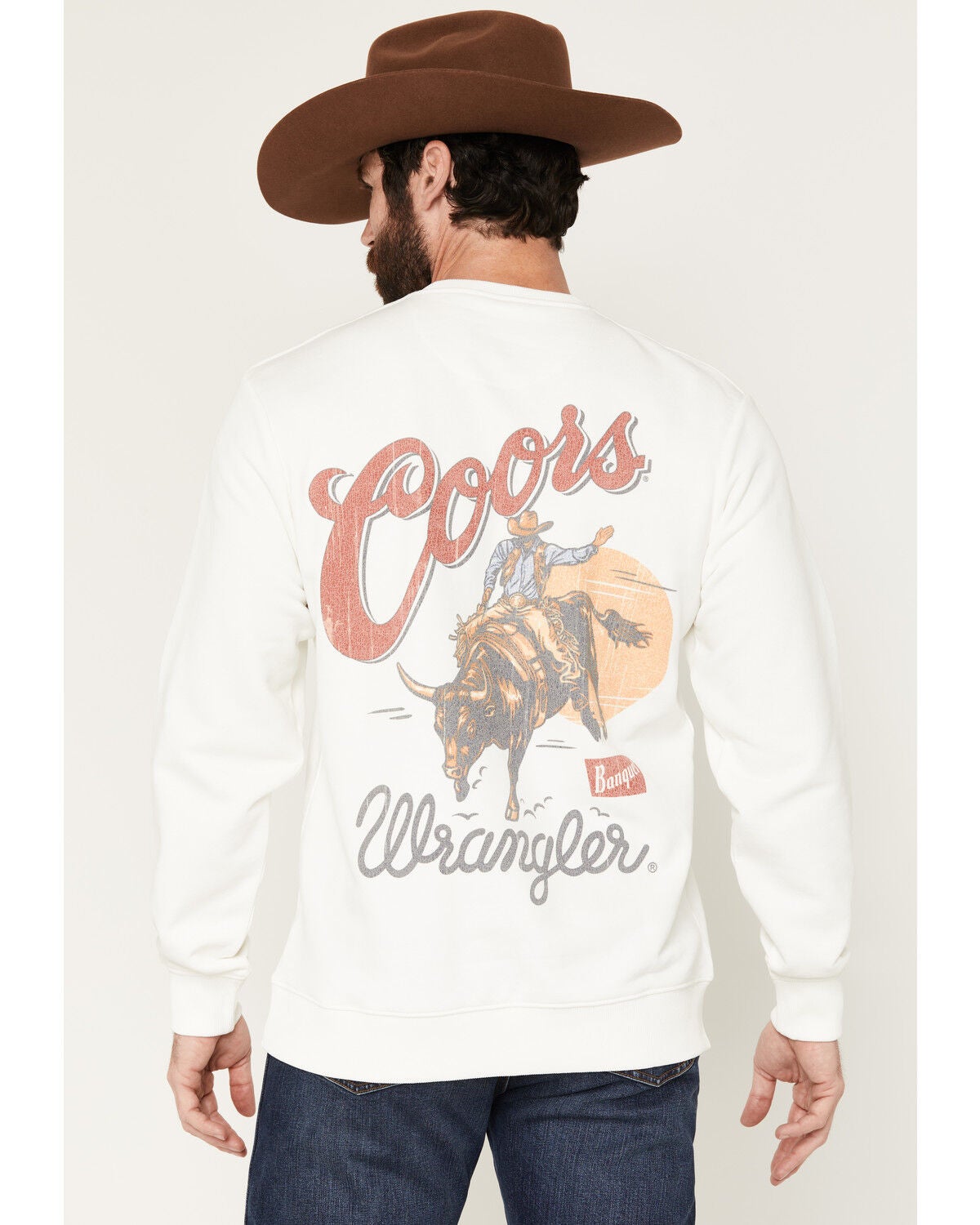 Image #1 - Wrangler X Coors Banquet Men's Logo Crewneck Sweatshirt, Off White, hi-res