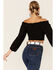 Image #3 - Flying Tomato Women's Solid Off The Shoulder Smocked Crop Long Sleeve Top, , hi-res