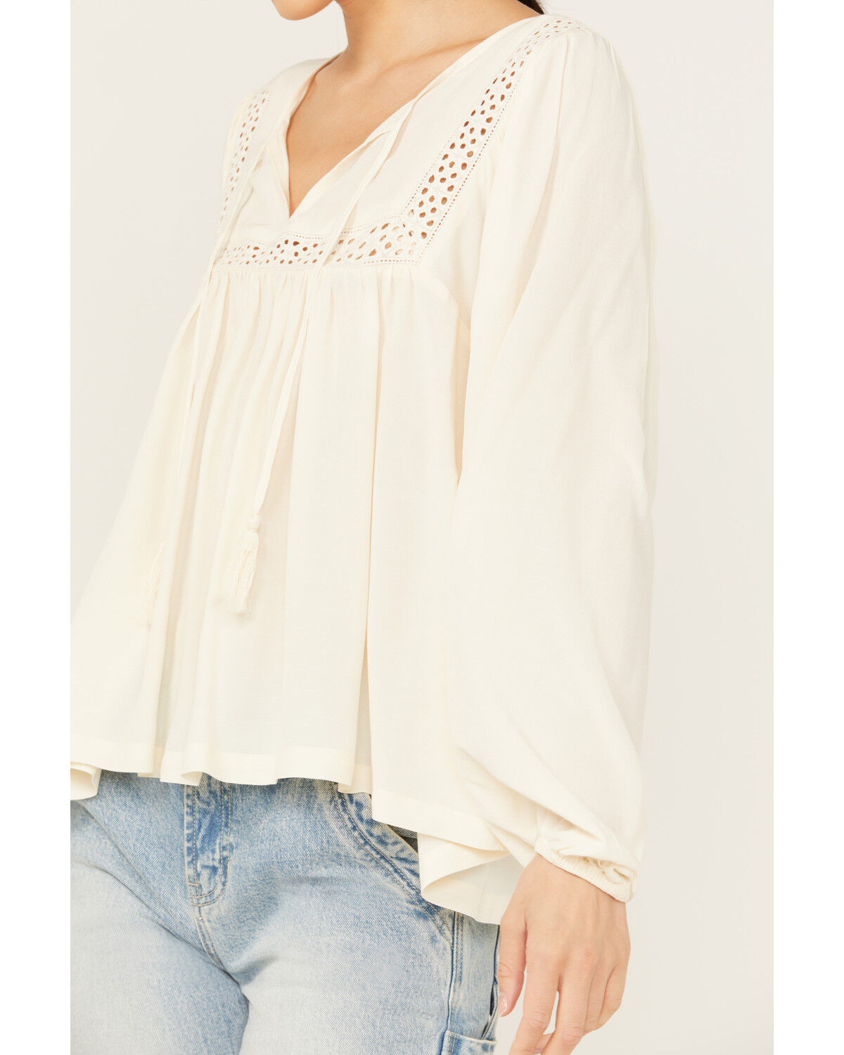 Image #3 - Cleo + Wolf Women's Austin Long Blouson Sleeve Painters Blouse, Cream, hi-res