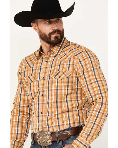 Image #2 - Cody James Men's Railroad Plaid Print Long Sleeve Snap Western Shirt, Lt Brown, hi-res