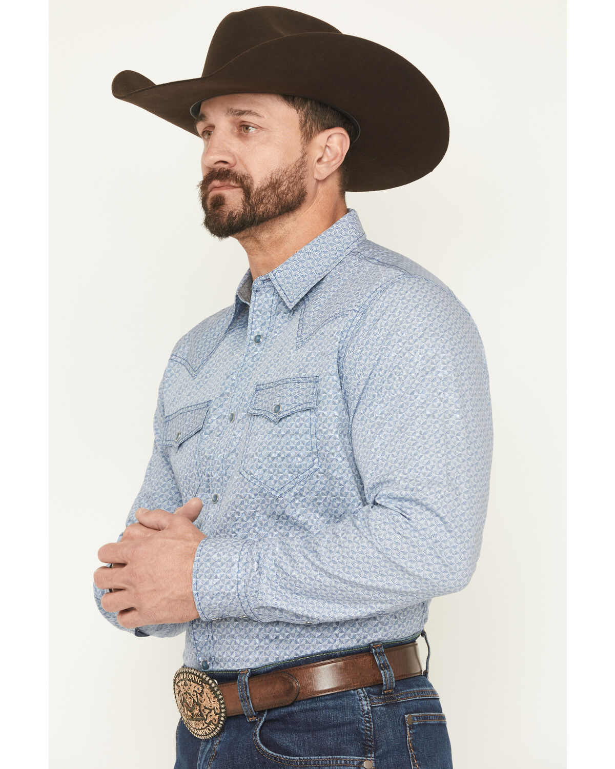 Image #2 - Cody James Men's Coastal Cowboy Micro Geo Print Long Sleeve Snap Western Shirt, Blue, hi-res