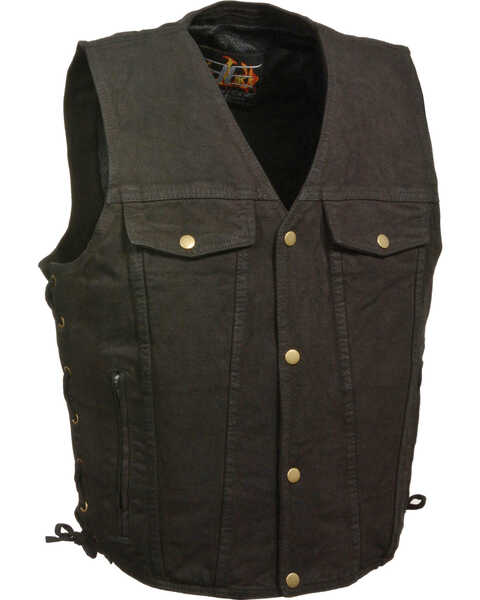 Milwaukee Leather Men's Side Lace Denim Vest with Chest Pockets - Big - 5X, Black, hi-res