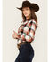 Image #2 - Hooey Women's Plaid Print Long Sleeve Pearl Snap Flannel Shirt, Orange, hi-res