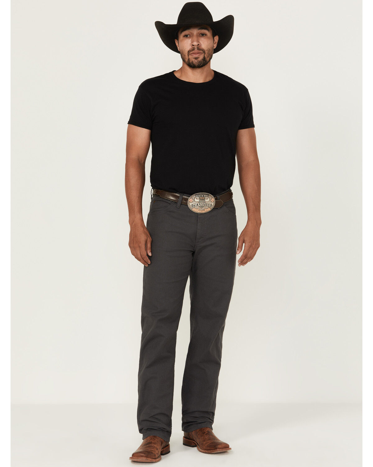 Image #1 - Wrangler Men's Tough Comfort Regular Fit Stretch Canvas Pants, Dark Grey, hi-res