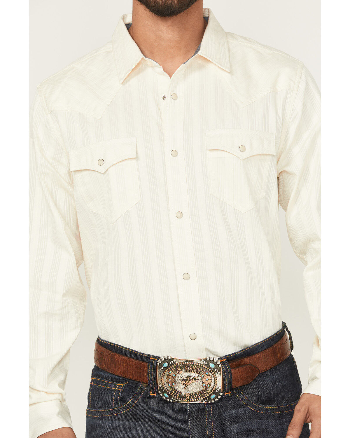 Image #3 - Cody James Men's Rustic Range Tonal Striped Long Sleeve Snap Western Shirt, Cream, hi-res