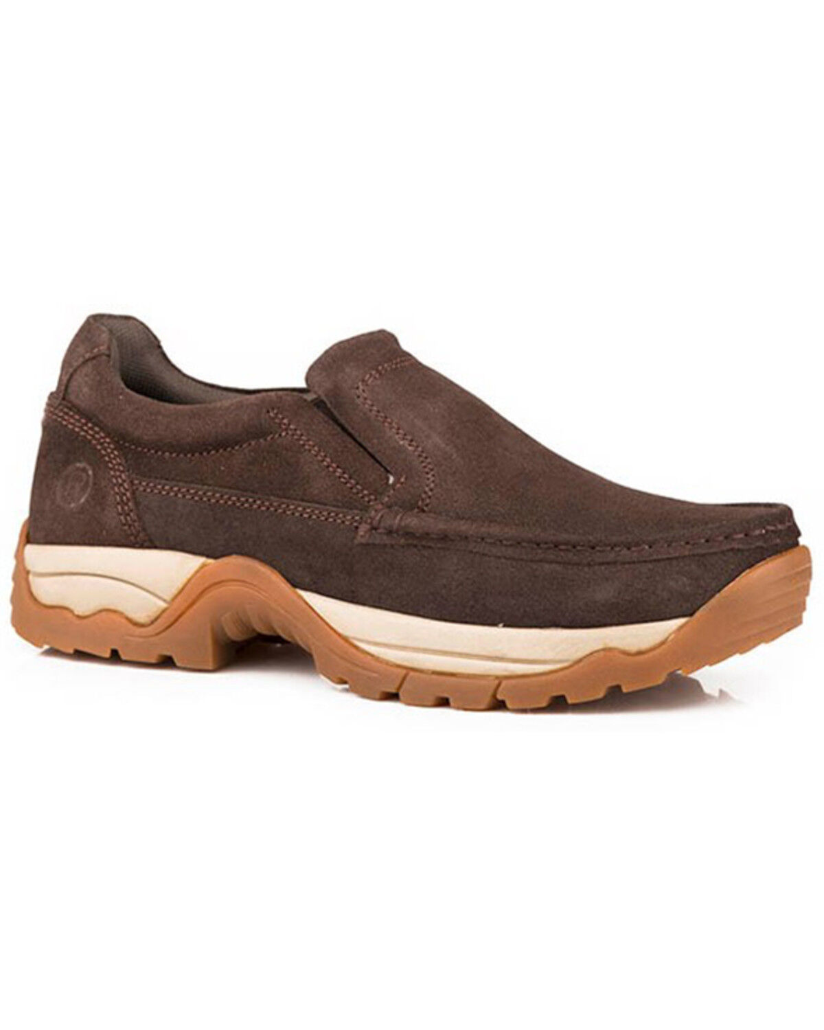 Image #1 - Roper Men's Maverick Suede Slip-On Casual Ranger - Moc Toe, Brown, hi-res