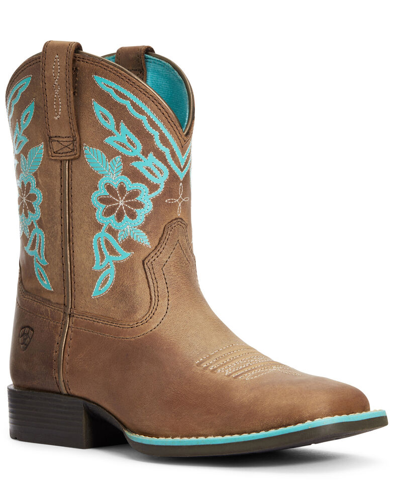 Ariat Girls' Cattle Cate Western Boots - Wide Square Toe, Brown, hi-res