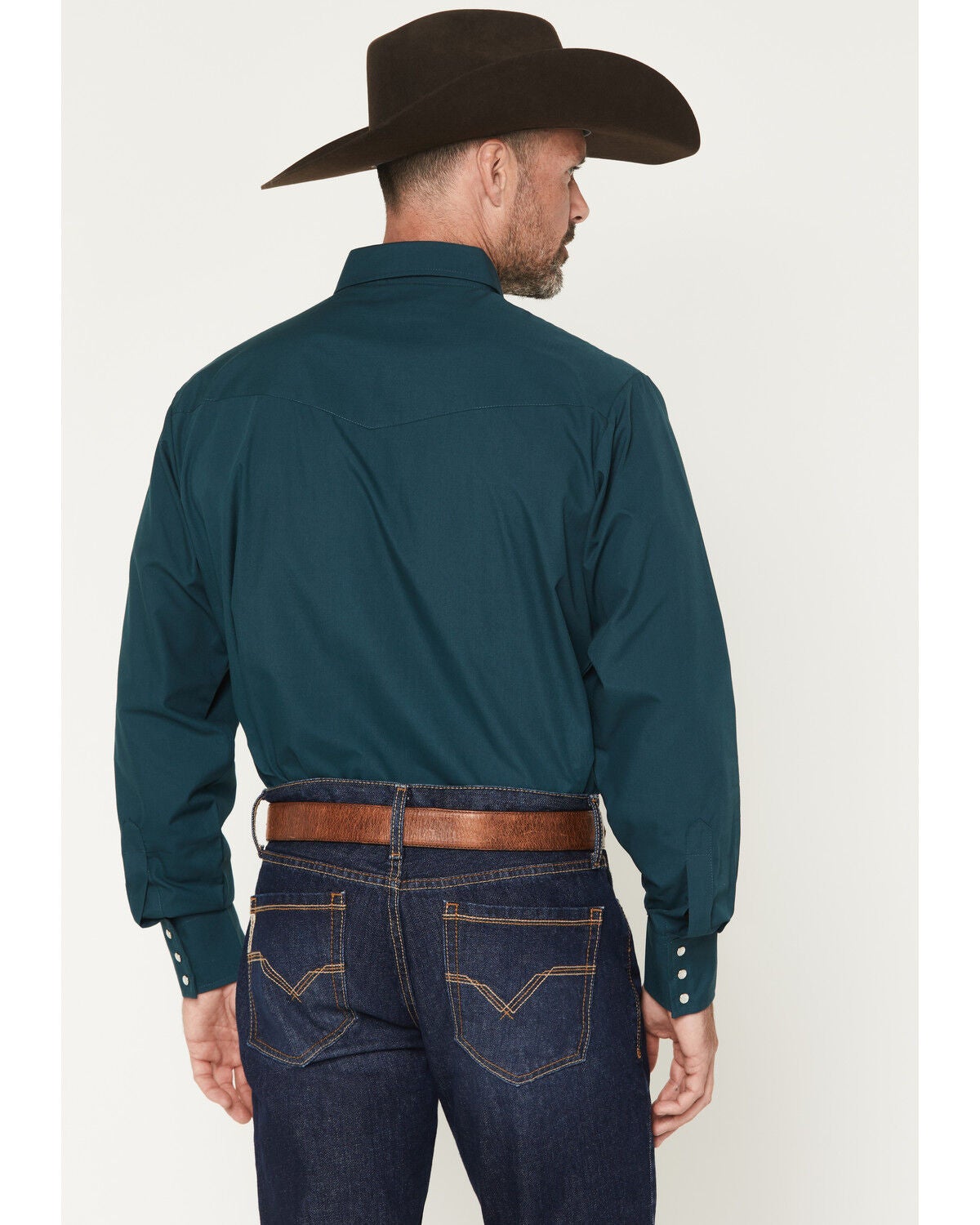 Image #4 - Ely Walker Men's Solid Long Sleeve Pearl Snap Western Shirt, Dark Teal, hi-res