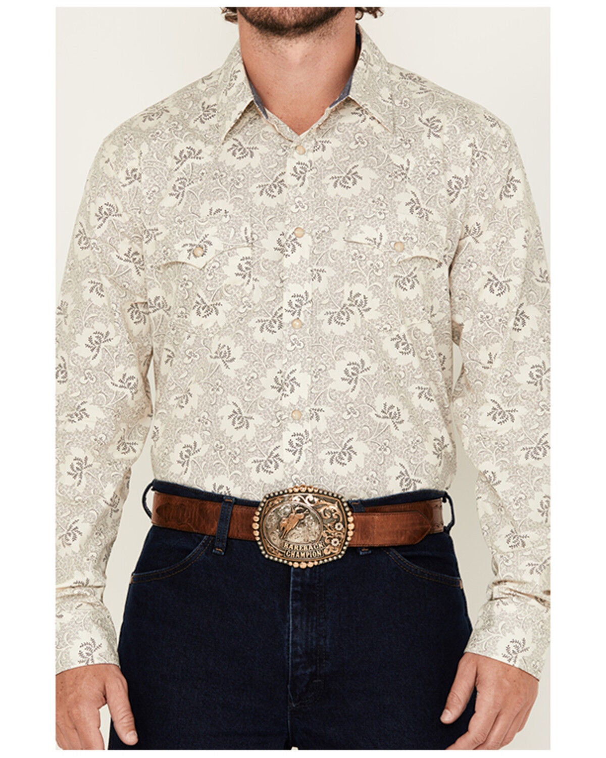 Image #3 - Cody James Men's Treven Floral Print Long Sleeve Snap Western Shirt - Big, Cream, hi-res
