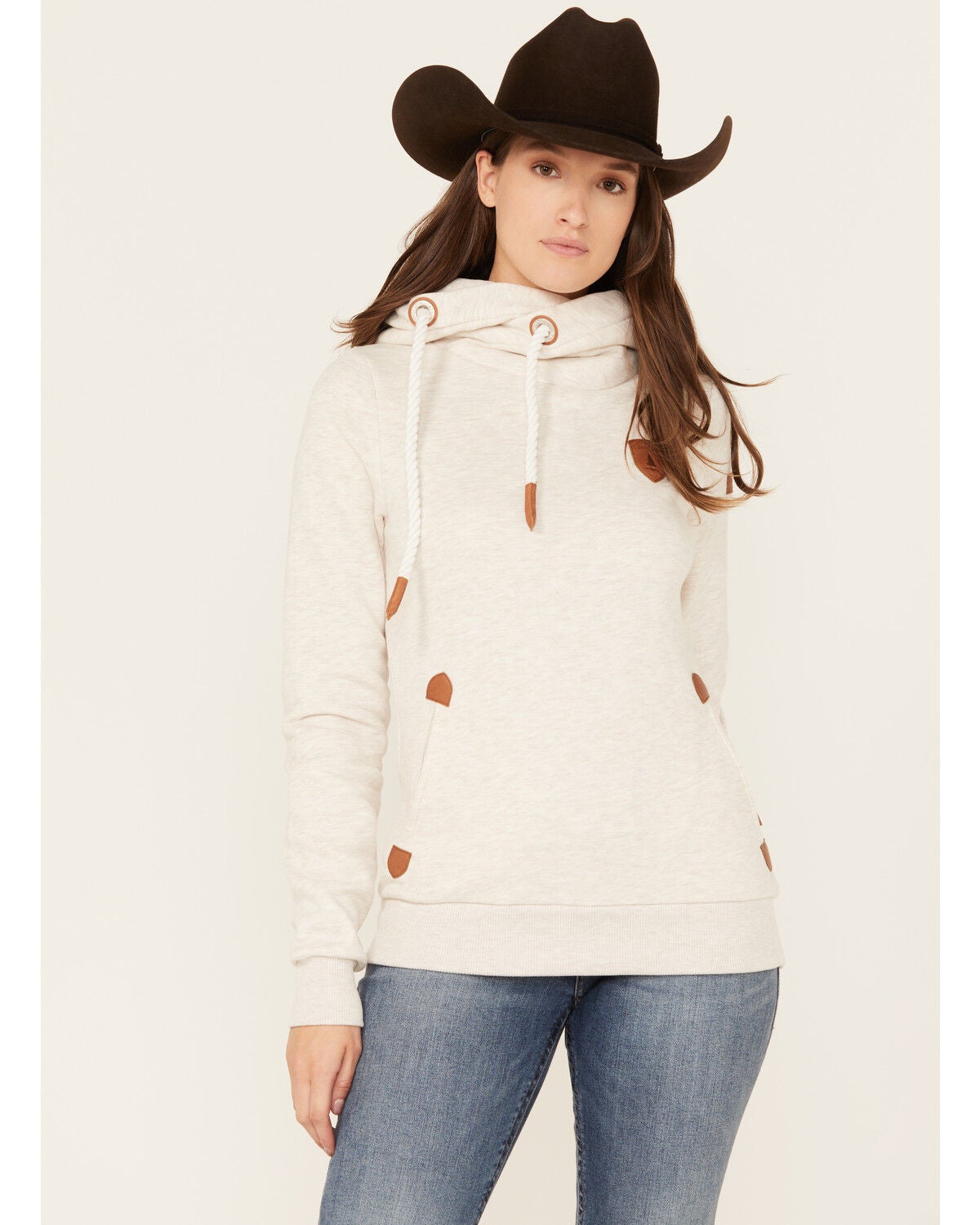 Wanakome Women's Artemis Cowl Neck Hooded Sweatshirt, Oatmeal, hi-res