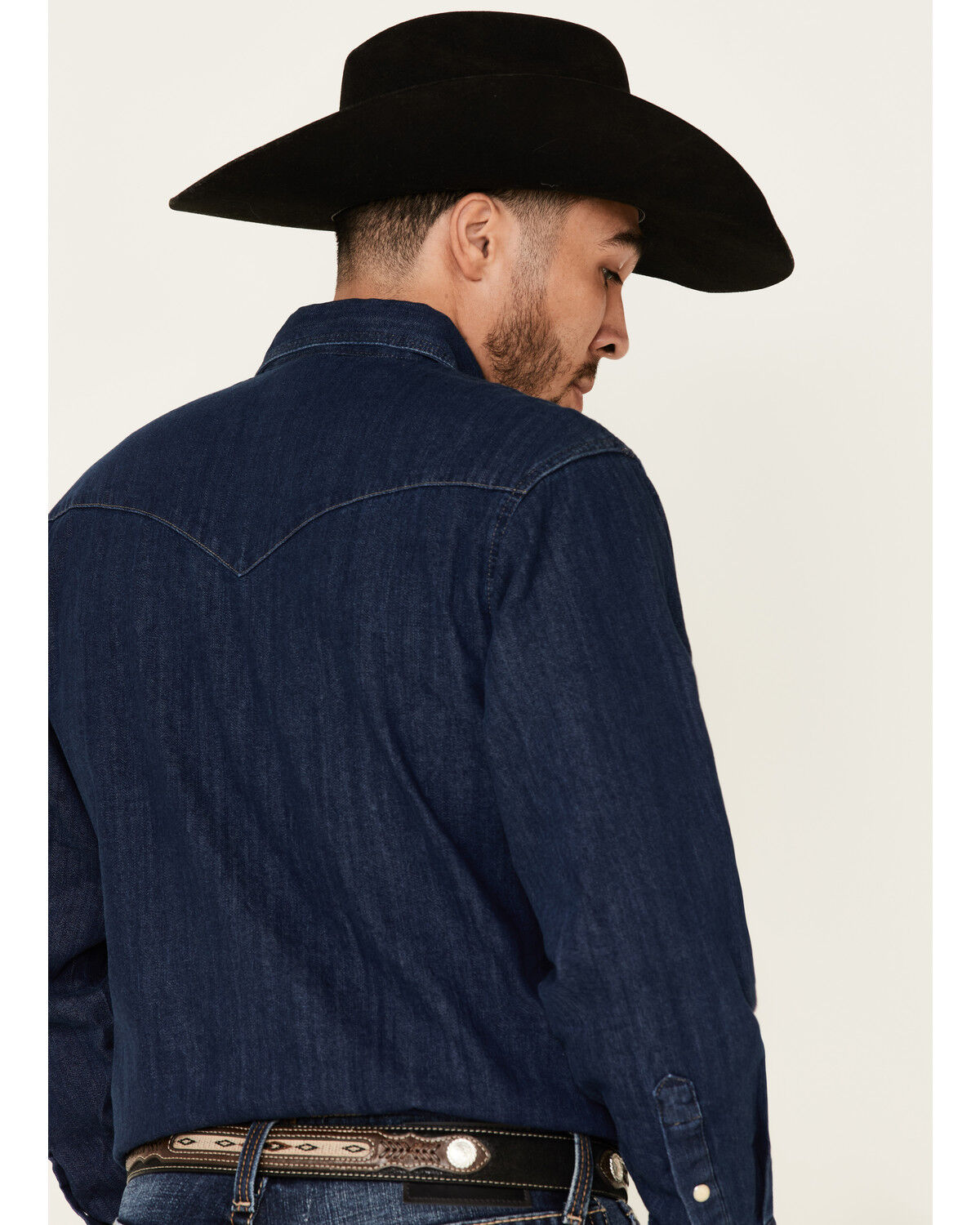 Image #5 - Wrangler Men's Dark Denim Solid Long Sleeve Snap Western Shirt, Dark Blue, hi-res