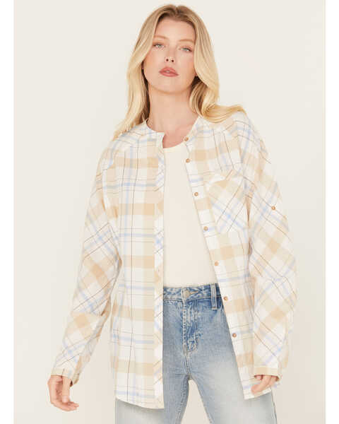 Image #2 - Cleo + Wolf Women's Oversized Plaid Print Button Up, Cream, hi-res