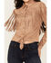 Image #3 - Idyllwind Women's Fate Faux Suede Fringe Long Sleeve Button-Down Tie-Front Shirt, Tan, hi-res