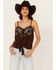 Image #1 - Shyanne Women's Embroidered Tie Front Tank, Dark Brown, hi-res
