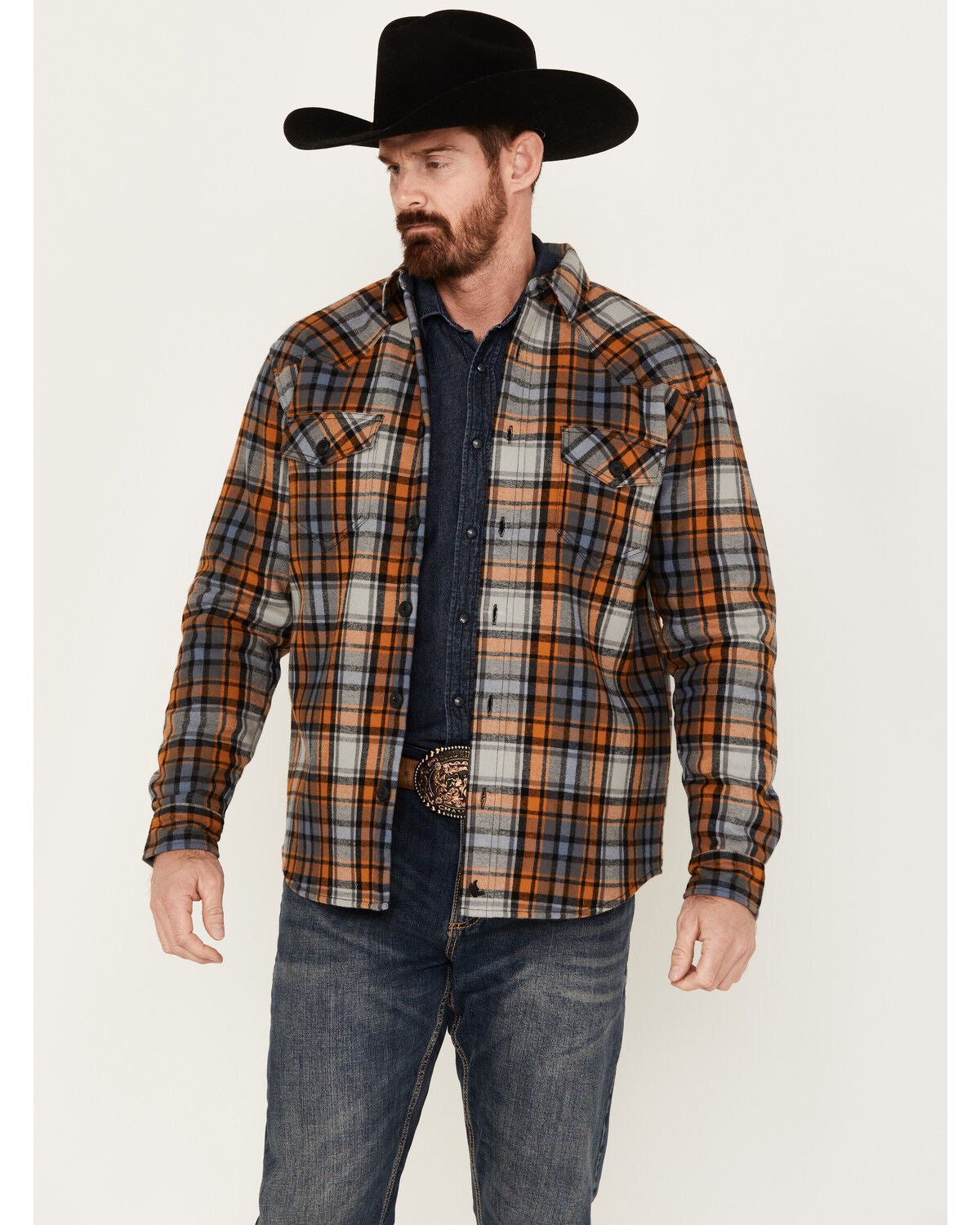 Cody James Men's Plaid Long Sleeve Button-Down Shirt Jacket, Grey, hi-res