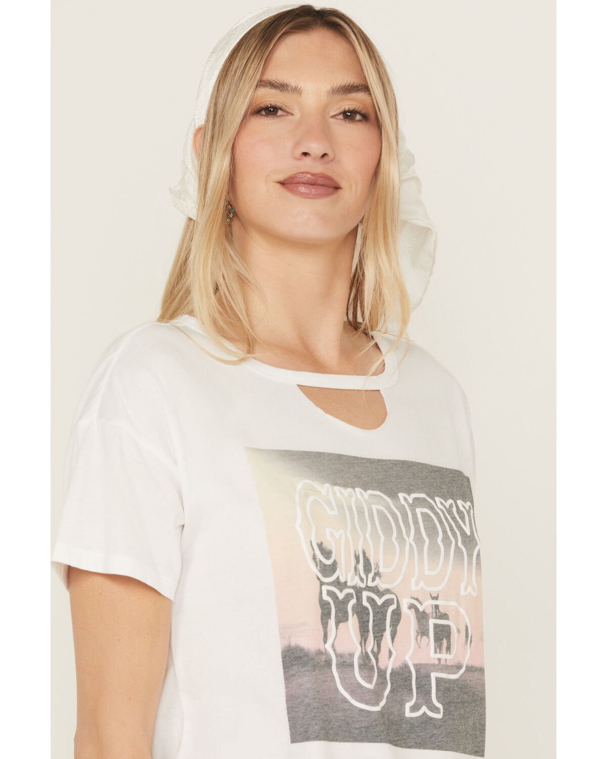 Image #2 - Blended Women's Giddy Up Photo Short Sleeve Graphic Tee, White, hi-res