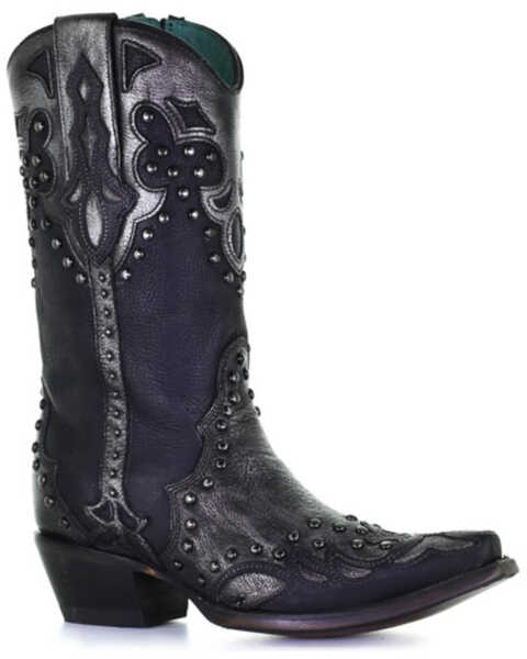 Image #1 - Corral Women's Black Silver Overlay Western Boots - Snip Toe, , hi-res