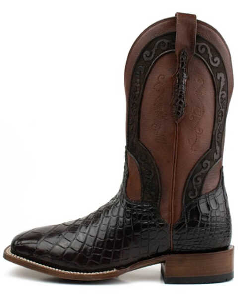El Dorado Men's American Alligator Exotic Western Boots - Broad Square Toe , Dark Brown, hi-res