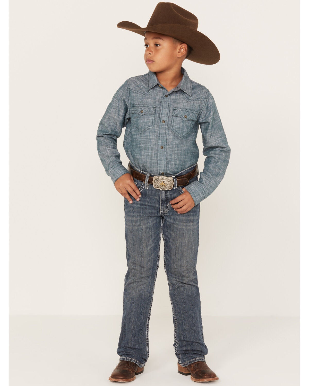 Cody James Boys' Stone Cold Wash Slim Boot Stretch Jeans, Dark Medium Wash, hi-res
