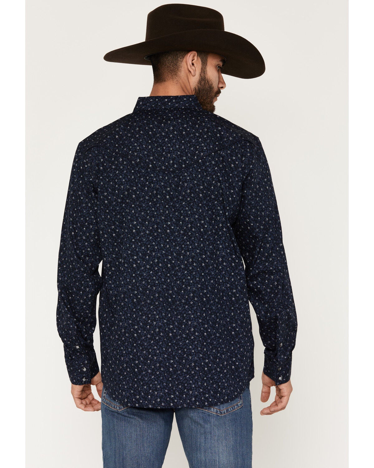 Image #4 - Moonshine Spirit&reg; Men's Wrangler Micro Floral Long Sleeve Snap Western Shirt, Navy, hi-res