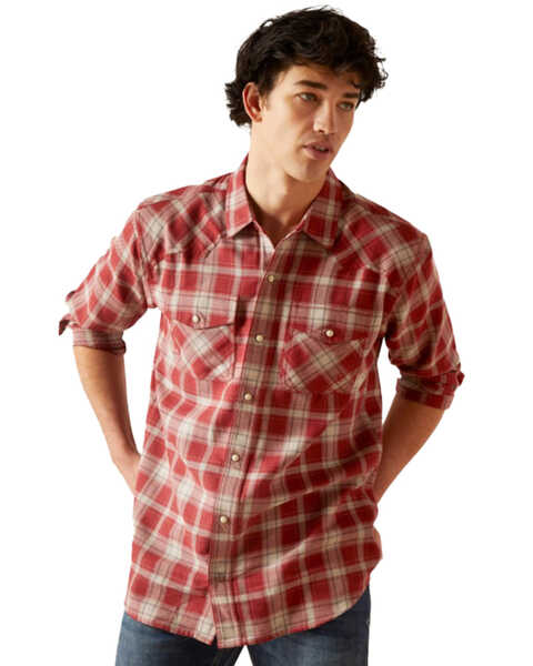 Image #1 - Ariat Men's Holton Retro Fit Long Sleeve Snap Western Shirt , Dark Red, hi-res