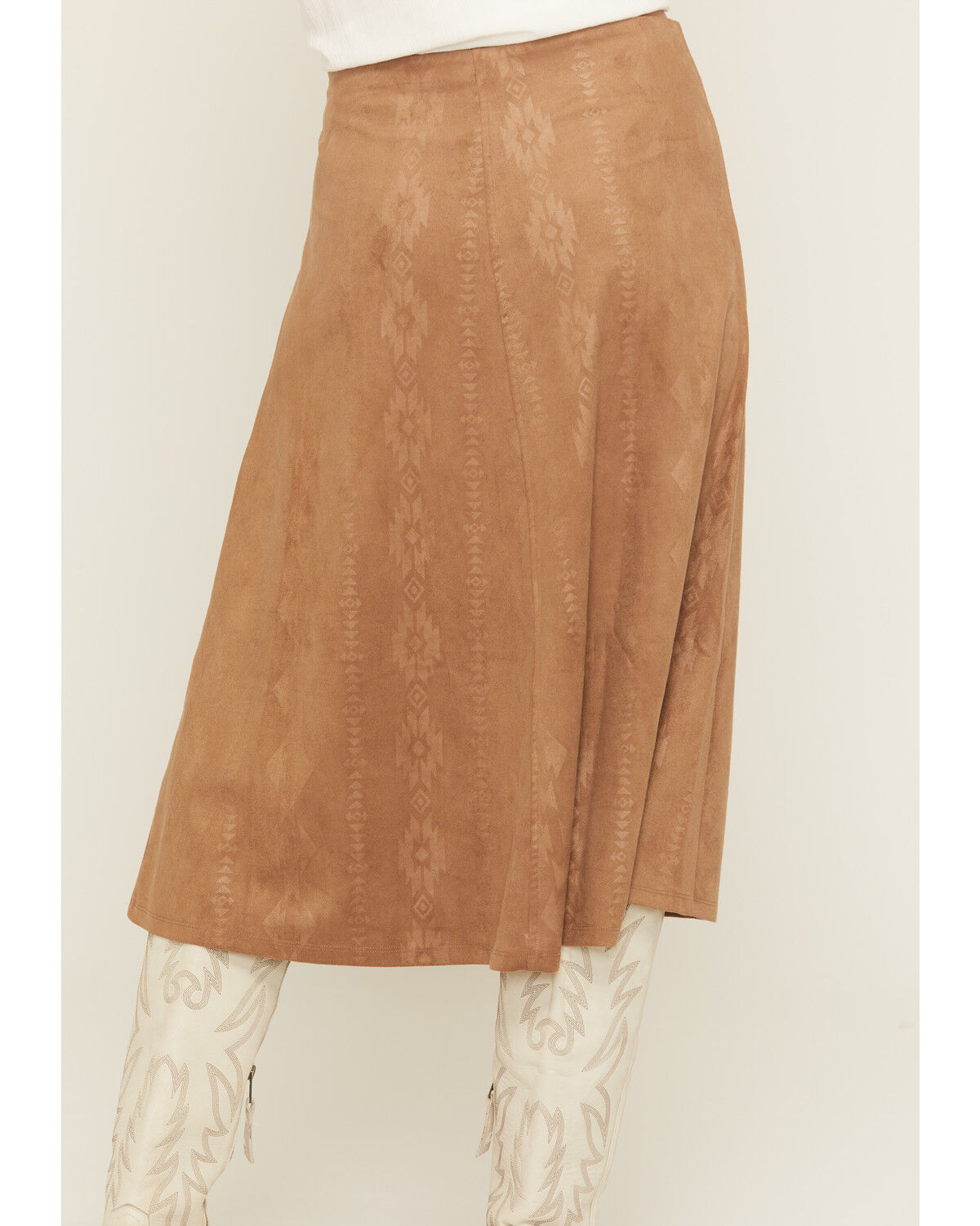 Image #4 - Shyanne Women's Embossed Southwestern Print Faux Suede Mini Skirt, Coffee, hi-res