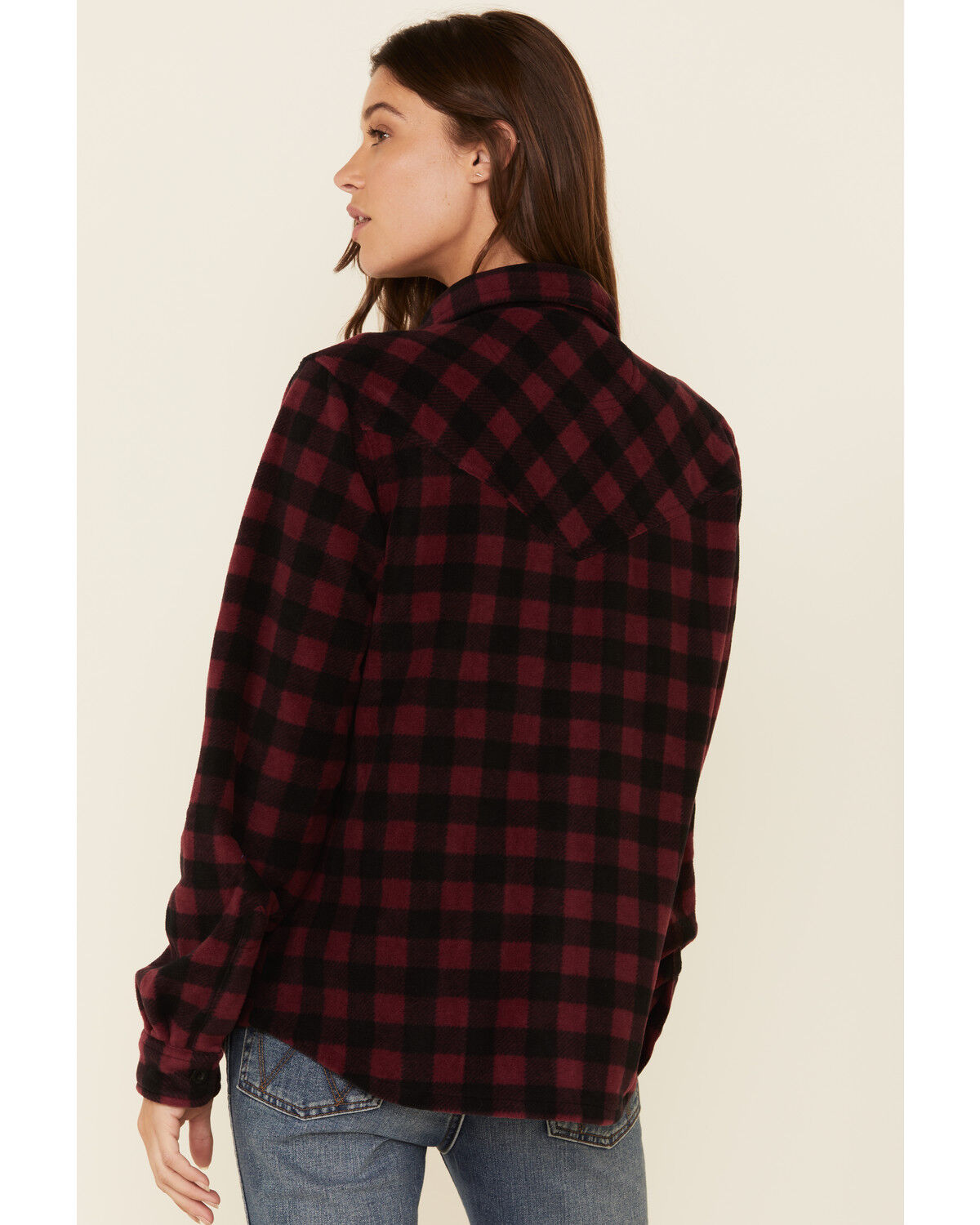 Image #4 - Outback Trading Co Women's Plaid Print Long Sleeve Fleece Shacket, Wine, hi-res