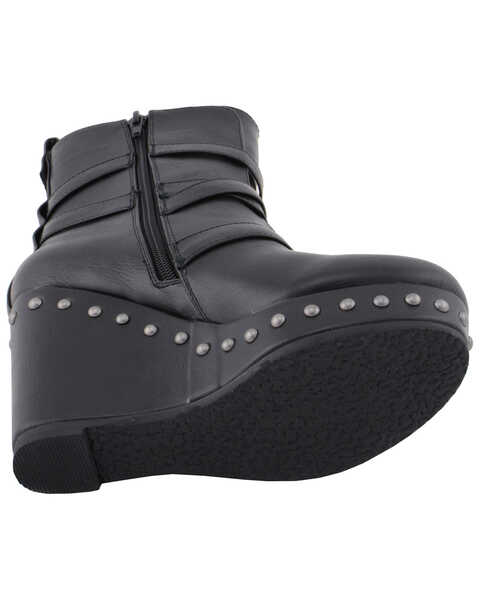 Image #6 - Milwaukee Leather Women's Triple Strap Wedge Boots - Round Toe, Black, hi-res