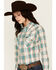 Image #2 - Wrangler Retro Women's Plaid Print Long Sleeve Snap Western Shirt, Teal, hi-res