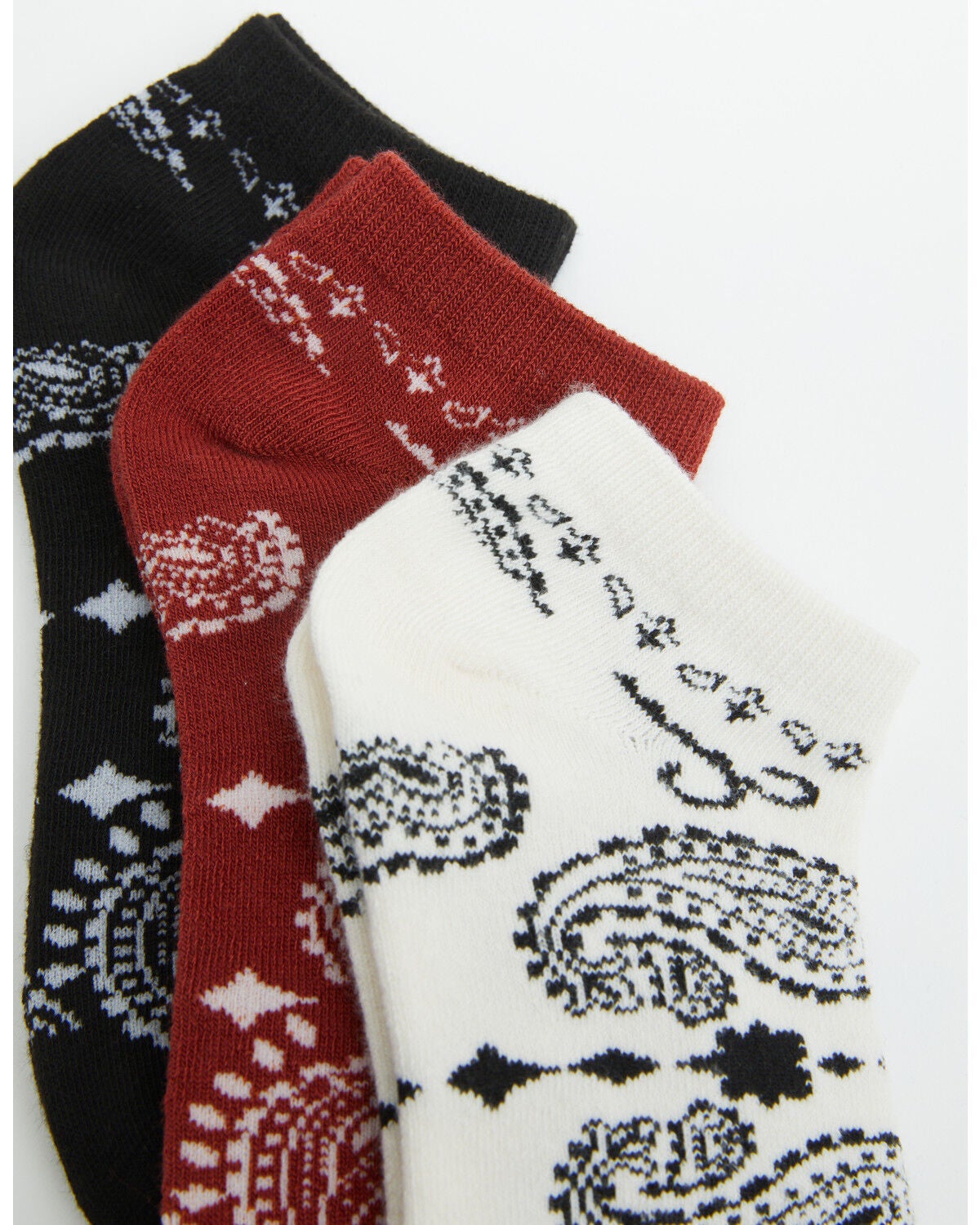 Image #2 - Boot Barn Women's Honor Bandana Print No Show Socks - 3 Pack, Red, hi-res