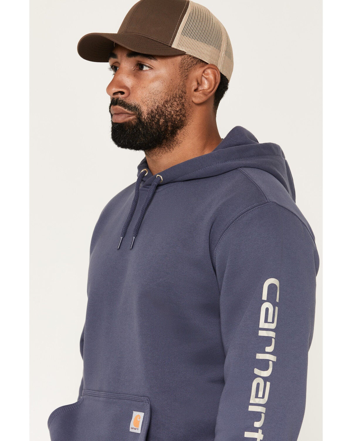 Image #2 - Carhartt Men's Iconic Logo Hooded Sweatshirt, Blue, hi-res