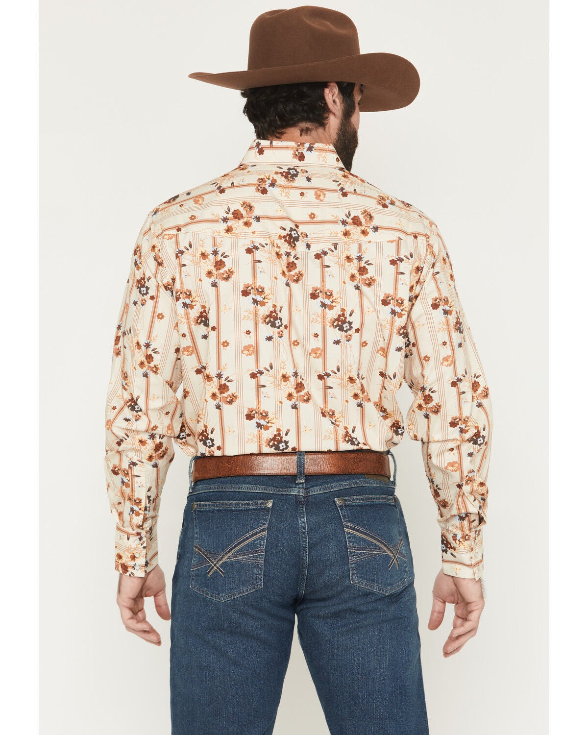 Image #4 - Ely Walker Men's Floral Striped Long Sleeve Pearl Snap Western Shirt, Cream, hi-res