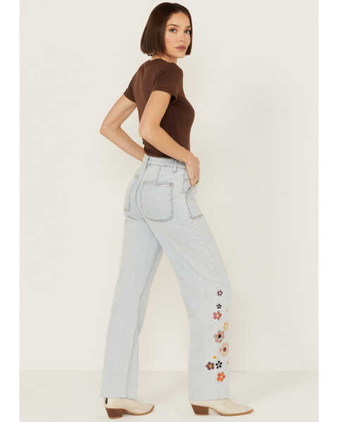 Image #3 - Driftwood Women's Callie X Boogie Nights Light Wash High Rise Floral Embroidered Straight Stretch Denim Jeans , Light Wash, hi-res