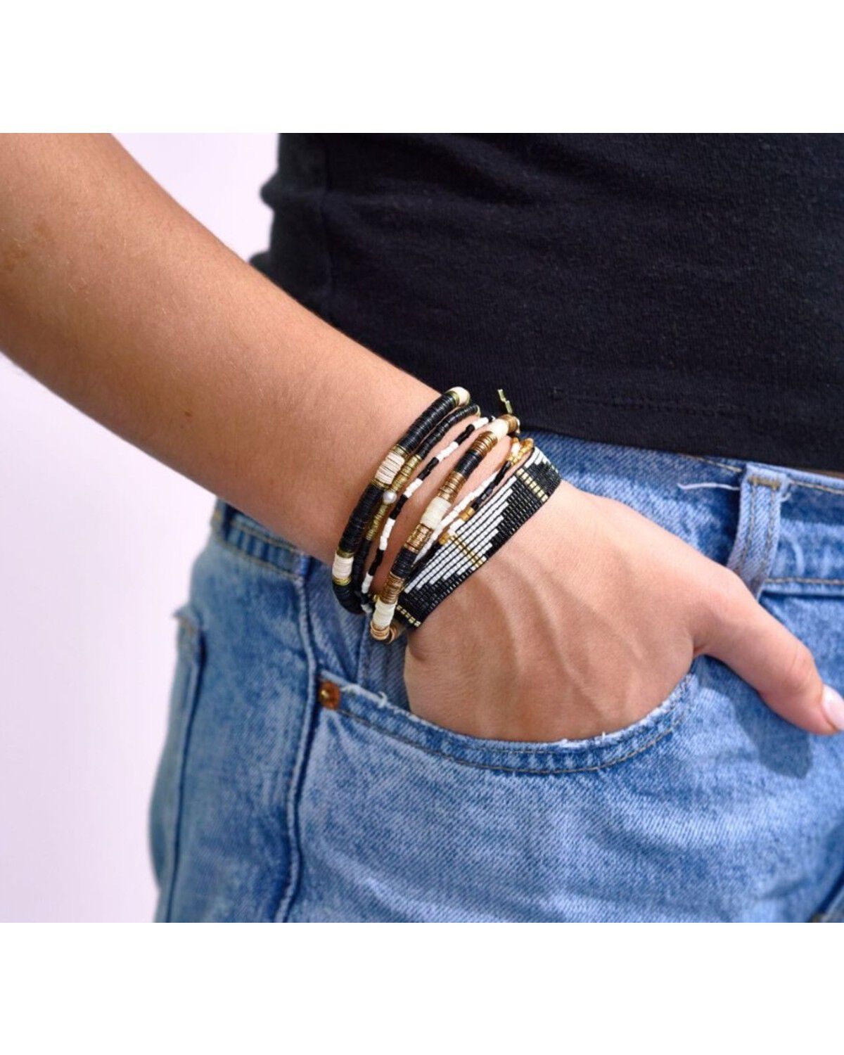 Image #2 - Ink + Alloy Women's Paint it Black Bracelet Stack - 7 Piece, Multi, hi-res