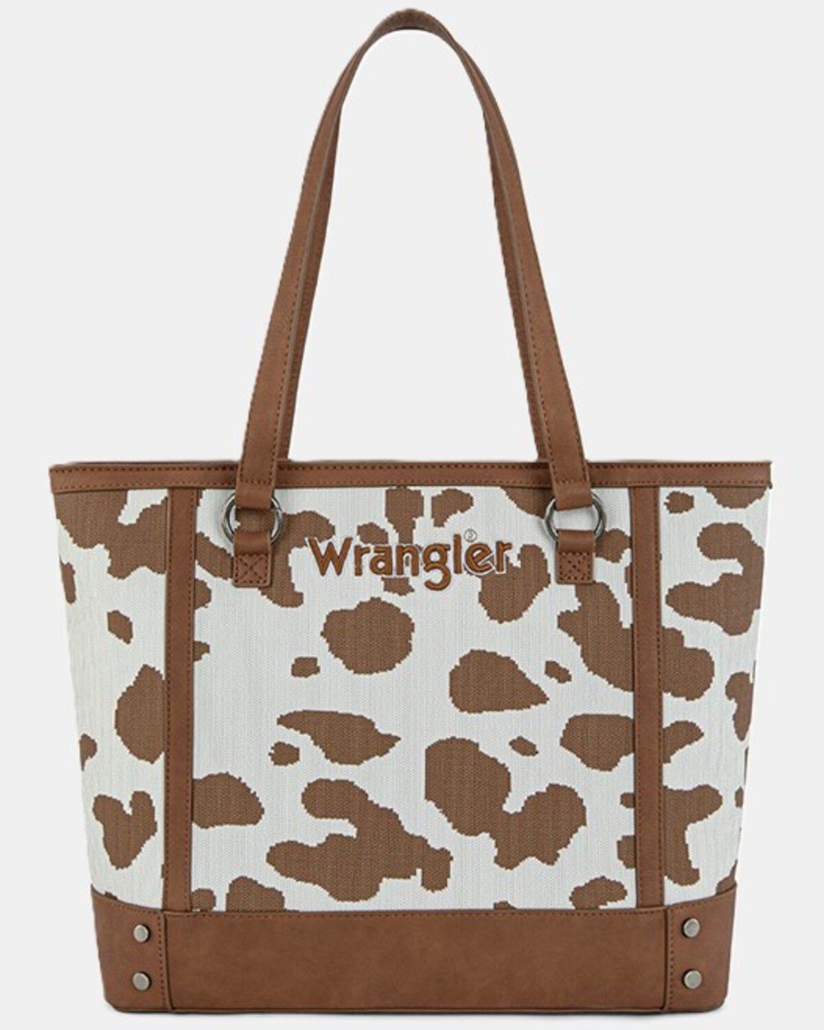 Wrangler Women's Cow Print Tote Bag, Brown, hi-res