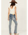Image #1 - Shyanne Women's Embroidered Pocket Light Wash Mid Rise Bootcut Stretch Denim Jeans, Light Wash, hi-res