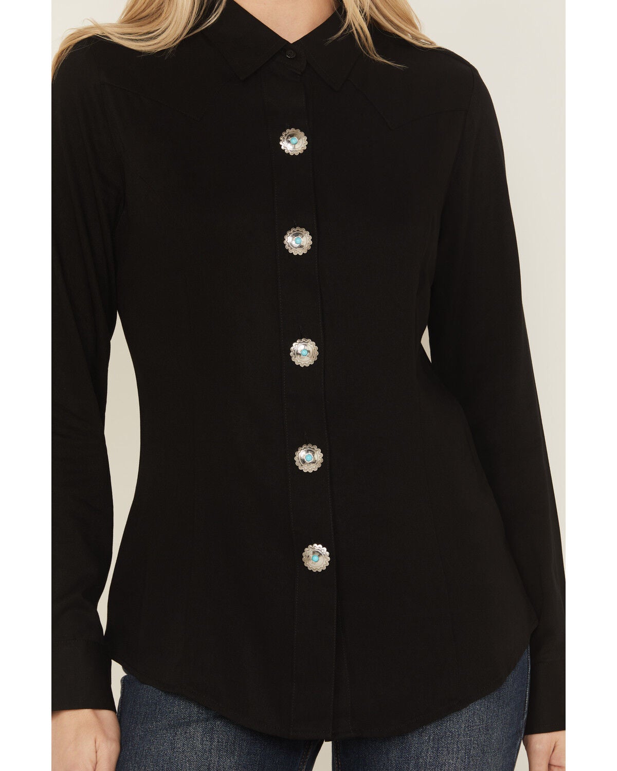 Image #3 - Wrangler Retro Women's Concho Long Sleeve Button-Down Western Shirt, Black, hi-res
